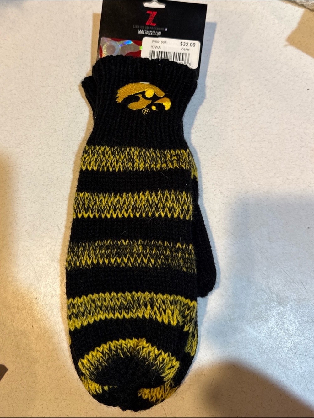Black and Yellow Knit Mittens with Embroidered Logo